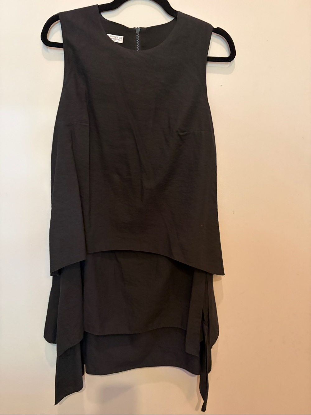 Brunello Cucinelli Black Sleeveless Layered Hem Dress